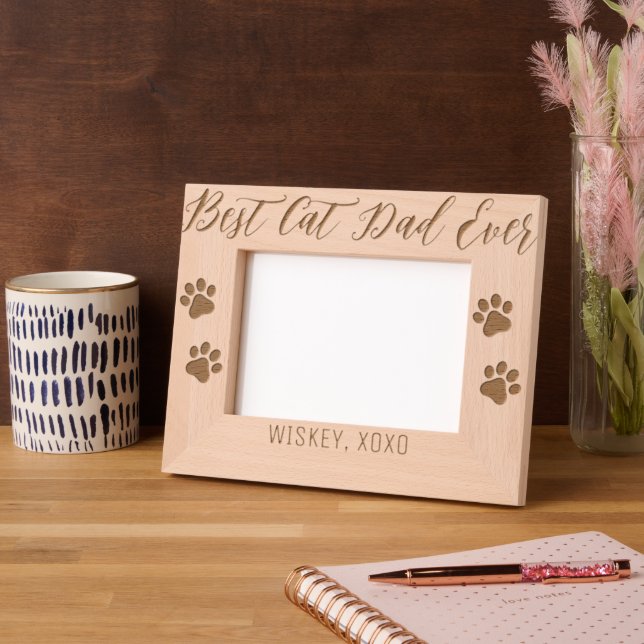 Best Cat Dad Ever Custom Engraved Photo Frame (Left)