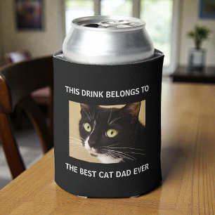 Best Cat Dad Ever Custom Photo Black Can Cooler