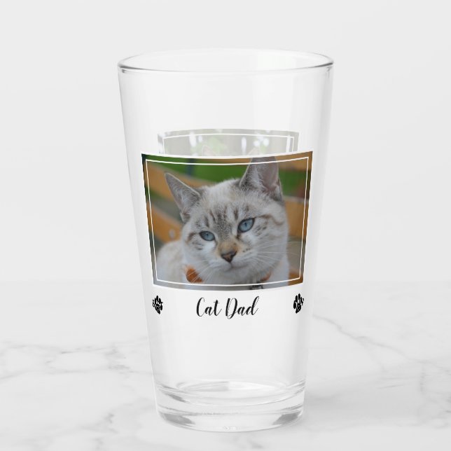 Best Cat Dad Ever- Dad Birthday Photo Cute Cat Dad Glass (Back)