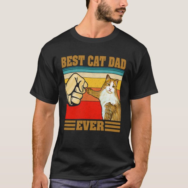 Best Cat Dad Ever  Kitten Cat Fist Bump Retro Vint T-Shirt (Front)