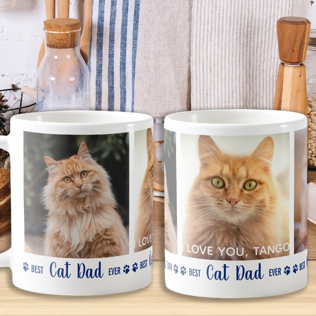 Best Cat Dad Ever Modern 3 Photo Coffee Mug (Creator Uploaded)