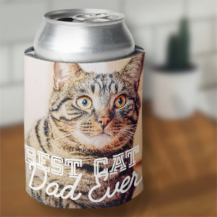 Best Cat Dad Ever Modern Custom Pet Photo Can Cooler