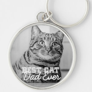 Best Cat Dad Ever Modern Custom Pet Photo Key Ring