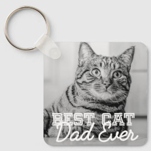 Best Cat Dad Ever Modern Custom Pet Photo Key Ring