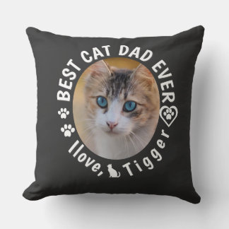 Best Cat Dad Ever Modern Custom Photo and Cat Name Cushion