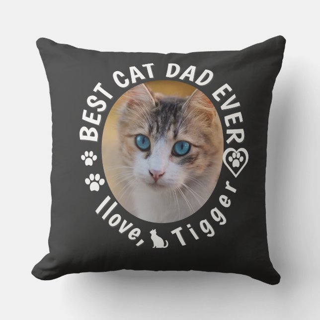Best Cat Dad Ever Modern Custom Photo and Cat Name Cushion (Front)