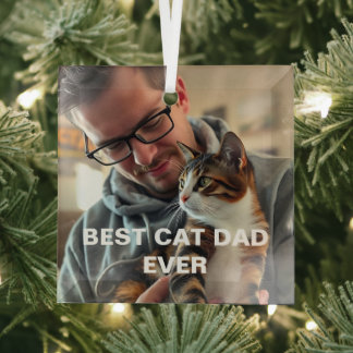Best Cat Dad Ever – Modern Custom Photo Design Glass Tree Decoration