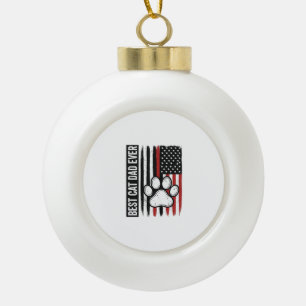 Best Cat Dad Ever Patriotic Paw Flag Design_1 Ceramic Ball Christmas Ornament
