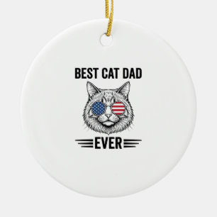 Best Cat Dad Ever Patriotic Vintage Cat Design_1 Ceramic Ornament