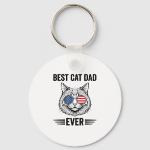 Best Cat Dad Ever Patriotic Vintage Cat Design_1 Key Ring