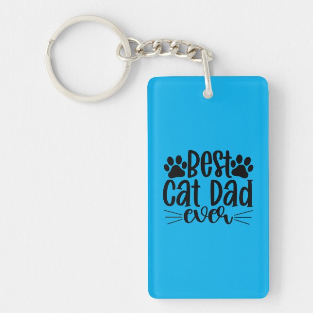 Best Cat Dad Ever Personalised Funny Cat Pawprint Key Ring (Front)