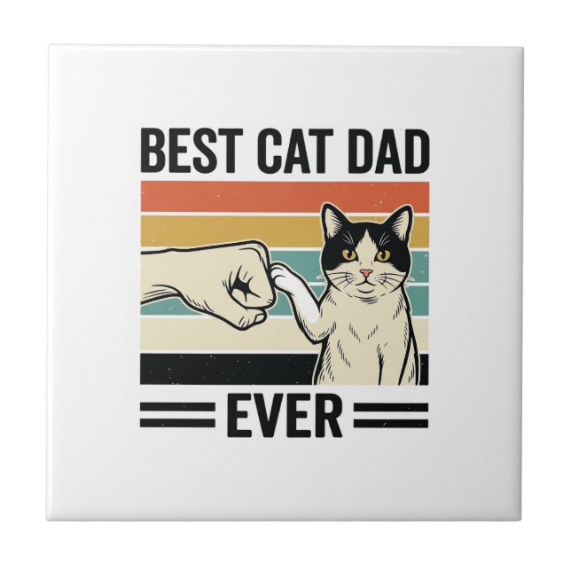 Best Cat Dad Ever Retro Cat Fist Bump Shirt_1 Ceramic Tile (Front)