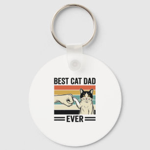 Best Cat Dad Ever Retro Cat Fist Bump Shirt_1 Key Ring