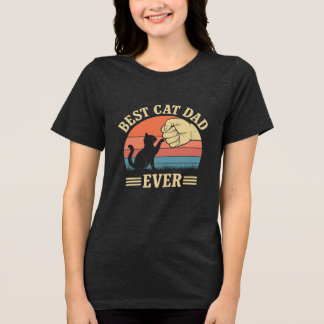 Best Cat Dad Ever Retro Fist Bump Funny Pet Lover Tri-Blend Shirt