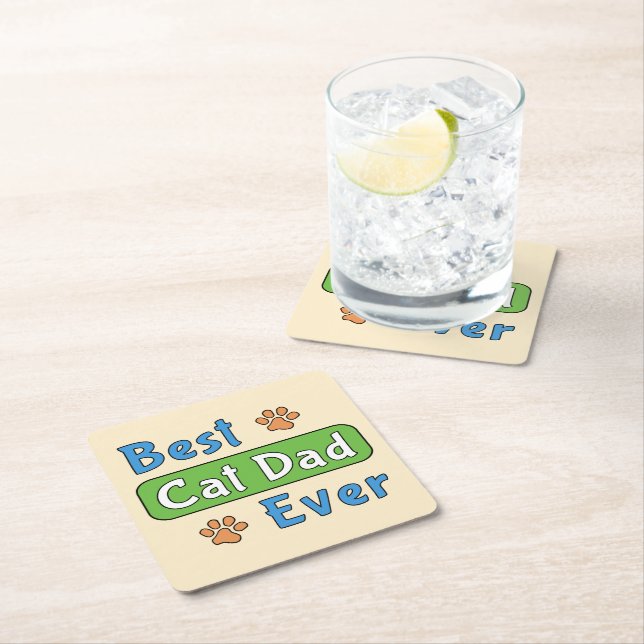 Best Cat Dad Ever Square Paper Coaster (Insitu)