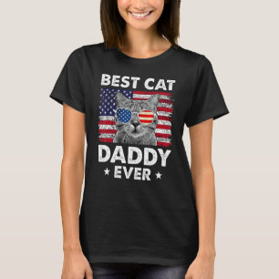 Best Cat Dad Ever Vintage Father s Day USA Flag Su T-Shirt