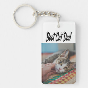 Best Cat Dad Photo Black text   Key Ring
