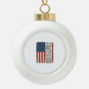 Best Cat Dad Vintage Flag Shirt Design_1 Ceramic Ball Christmas Ornament