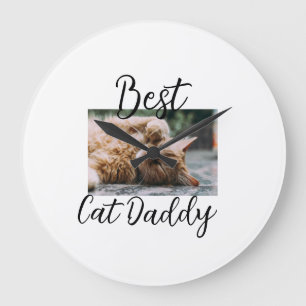 Best cat Daddy parents pet photo dad mom simple Large Clock