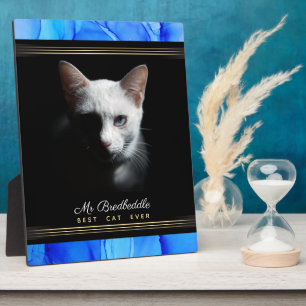 Best Cat Ever Blue Abstract Named Photo Template Plaque