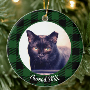 Best Cat Ever Custom Name Green Christmas Ceramic Ornament