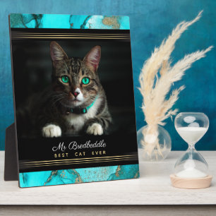 Best Cat Ever Named Photo Template Teal Abstract Plaque