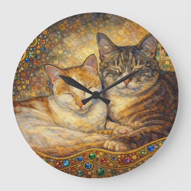 Best Cat Friends Klimt-inspired Large Clock (Front)