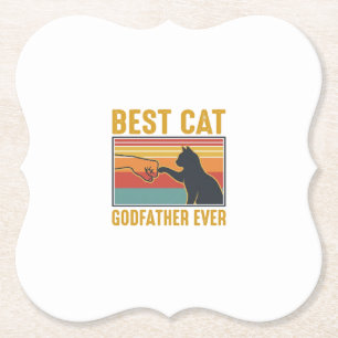 Best Cat Godfather Ever Vintage Cat Vector Design_ Paper Coaster