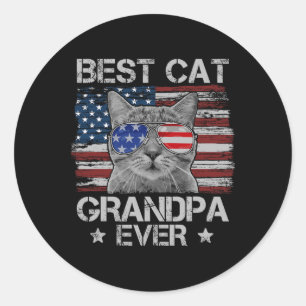 Best Cat Grandpa Ever American Flag Patriotic 4th Classic Round Sticker