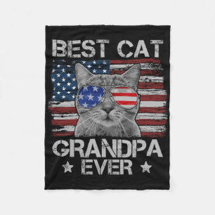 Best Cat Grandpa Ever American Flag Patriotic 4th Fleece Blanket