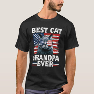 Best Cat Grandpa Ever American Flag Patriotic 4th  T-Shirt