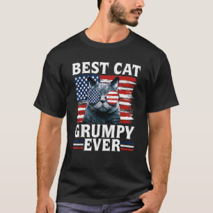 Best Cat Grumpy Ever American Flag Patriotic 4th O T-Shirt