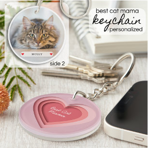 Best Cat Mama Custom Photo Heart Key Ring