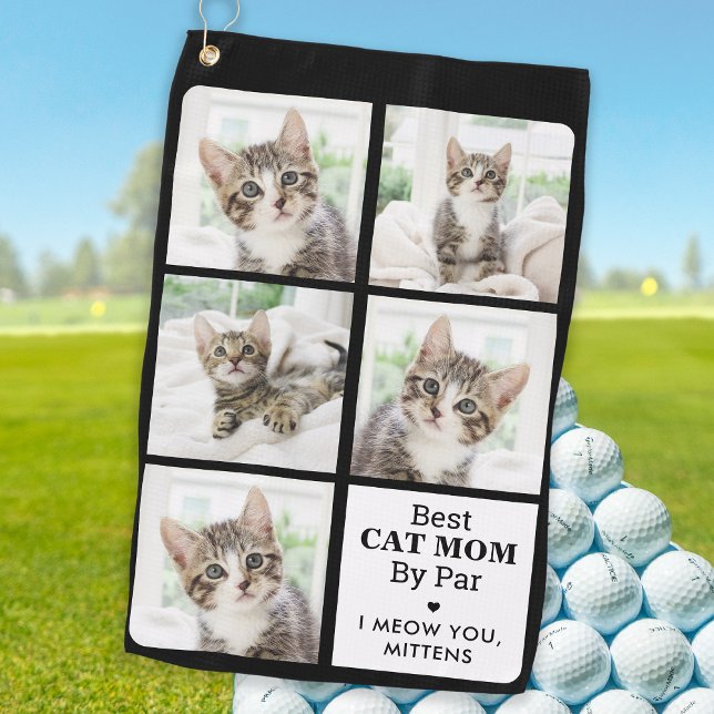 Best CAT MOM By Par - Personalised 5 Photo Collage Golf Towel (Creator Uploaded)