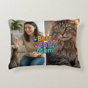 Best Cat Mom Custom Pillow with Two Photos