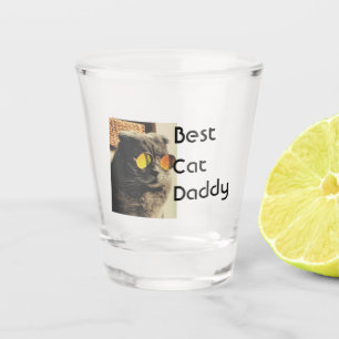 Best cat mom dad add cat photo name gift template shot glass