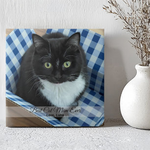 Best Cat Mom Ever Custom Photo and Text Ceramic Tile