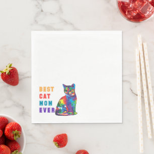 Best cat mom ever text multicolor cute cat lover napkin