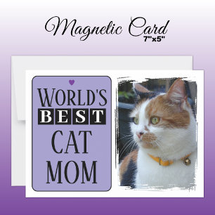 Best cat mom or dad photo purple magnetic card