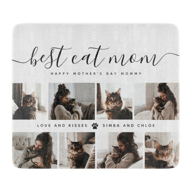 Best Cat Mum: Custom Mother's Day Cat Photo Cutting Board (Front)