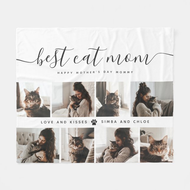 Best Cat Mum: Custom Mother's Day Cat Photo Fleece Blanket (Front (Horizontal))