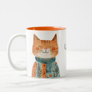 Best Cat Mum Cute Feline Illustration with Name Two-Tone Coffee Mug