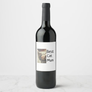 Best cat mum dad add cat photo name gift template wine label