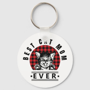 Best Cat Mum Ever Buffalo Plaid Key Ring