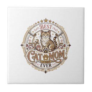 Best Cat Mum Ever Cat Mum Dad Parent Vintage Vecto Ceramic Tile