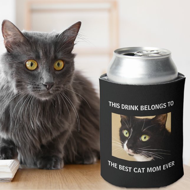 Best Cat Mum Ever Custom Photo Black Can Cooler (Creator Uploaded)