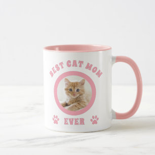 Best Cat Mum Ever Custom Photo Elegant Pink Text Mug