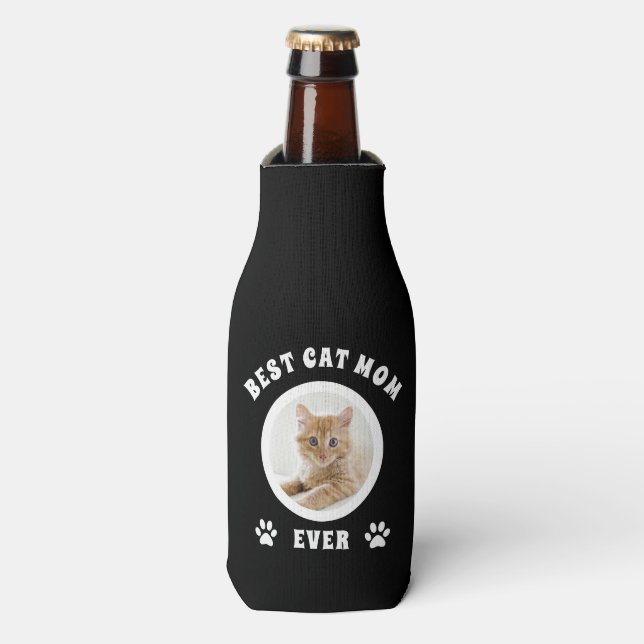 Best Cat Mum Ever Custom Photo Personalised Bottle Cooler (Bottle Front)