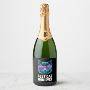 Best Cat Mum Ever Cute Funny Glasses Sparkling Wine Label