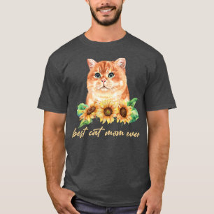 Best Cat Mum Ever Cute Sunflower Cat Lovers  T-Shirt